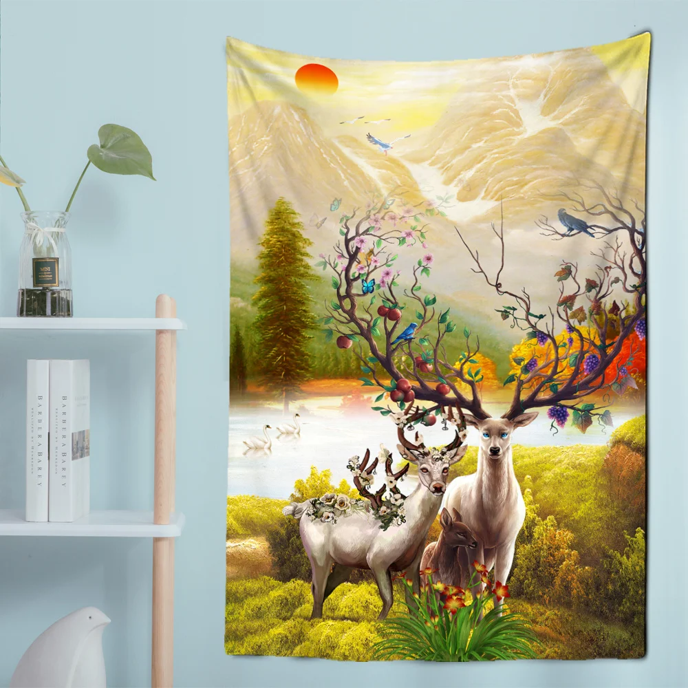 

Forest Elk Sunset Tapestry Wall Art Wall Decor Boho Tapestry Living Room Bedroom Dorm Room Aesthetics Home Decor