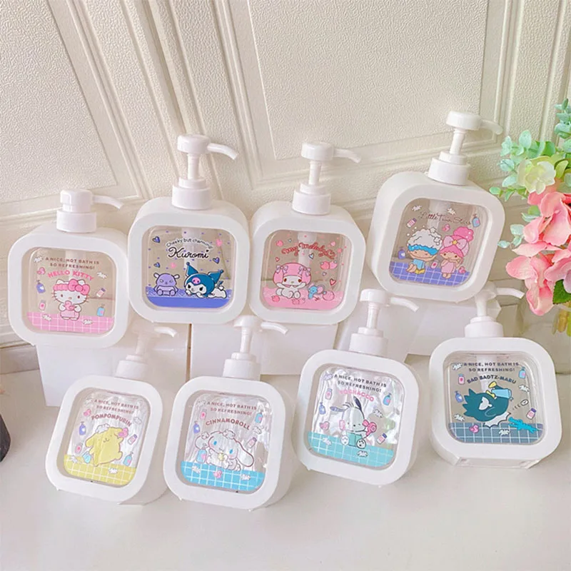 

Kawaii Hello Kitty Split Bottle Kuromi Cute Cartoon Household Press 300Ml Large Capacity Lotion Shampoo Shower Gel Sub Bottling