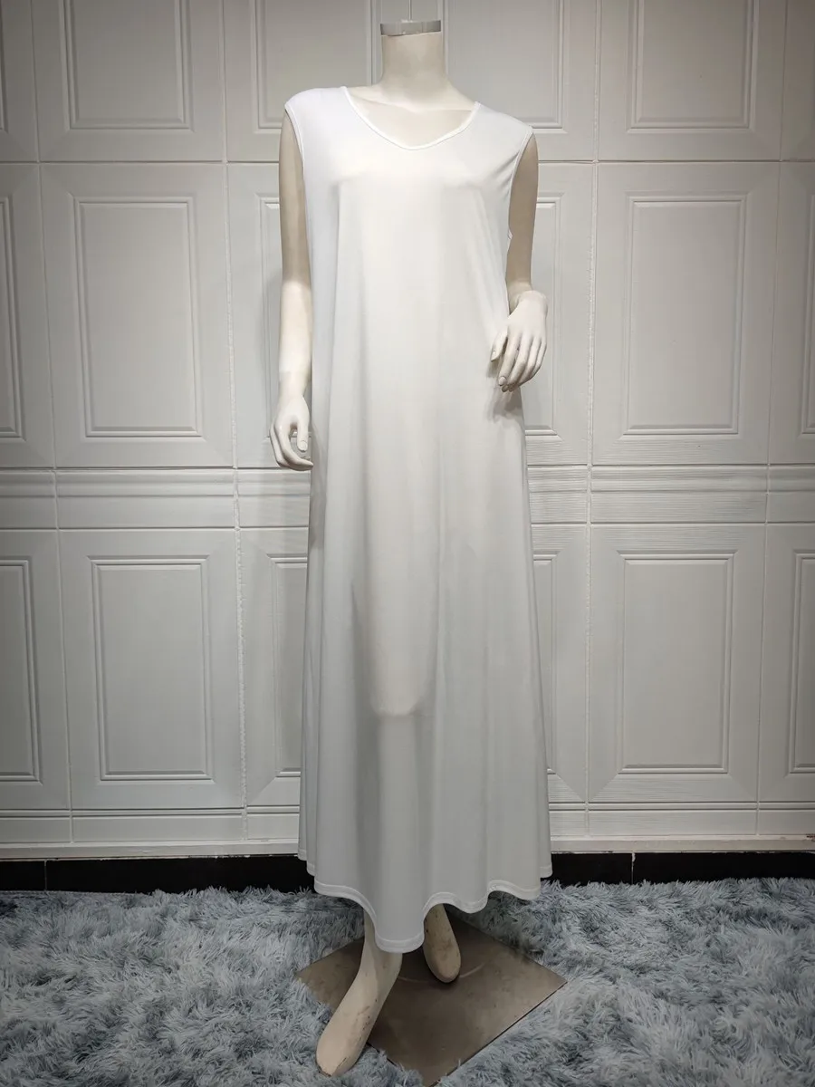 

Длинное платье-абайя для мусульманских женщин, Трикотажный жилет Среднего Востока, универсальный Повседневный Макси-сарафан, белый цвет