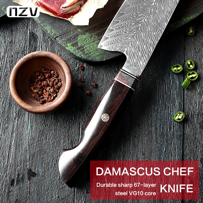 Напольный кухонный нож NZV 67 VG10 из дамасской стали поварской для рыбы кухонные