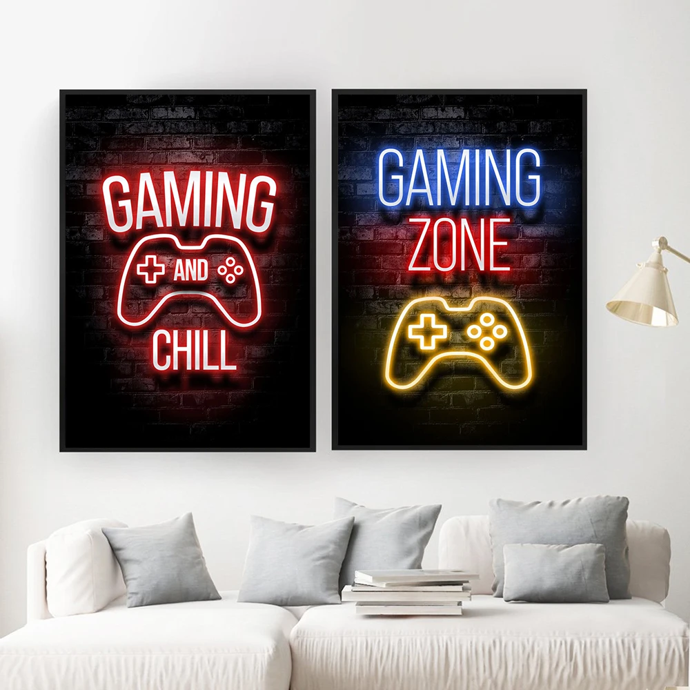 

Modern Playroom Poster Gaming Gamer Quotes Canvas Painting Abstract Art Print Game Neon Wall Picture For Living Room Home Decor