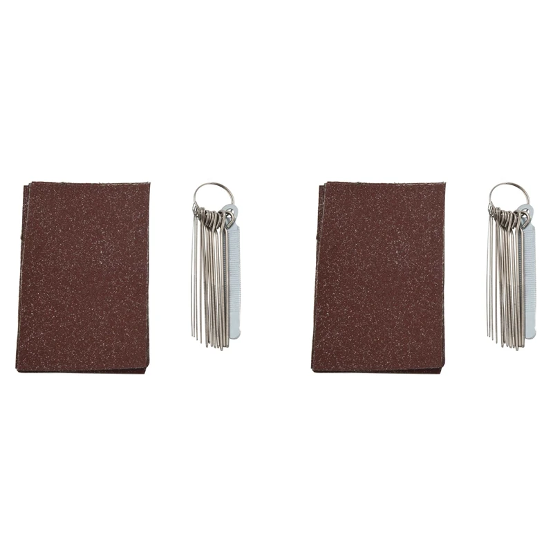 

2X Guitar Bridge Saddle Nut Files Set - 13 Size Needle Files With Circular Cross Section And 9 Pcs Sand Paper Silver