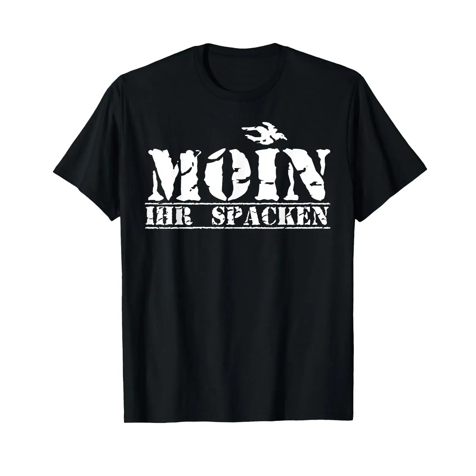 Фото Мужская футболка Plattdeutsch Moin Ihr Spack, черная, винтажная, с эффектом потертости, для повседневной носки, в стиле стритвир, кэжуал. №1
