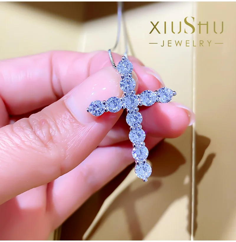 

Cross Necklace Sterling Silver Imitation Diamond Pendant Imported High Carbon Diamond Collar Necklace Women'S Design