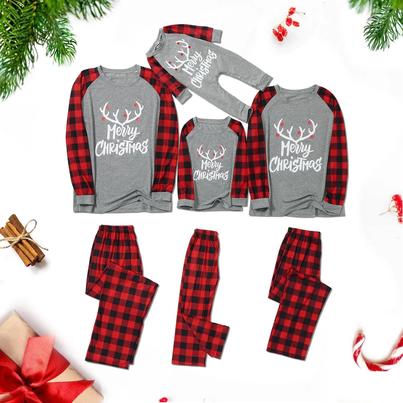 

Christmas Women Mom Letter Plaid Print Top Blouse+Pants Family Clothes Pajamas Matching Holiday Pajamas for Family Plaid
