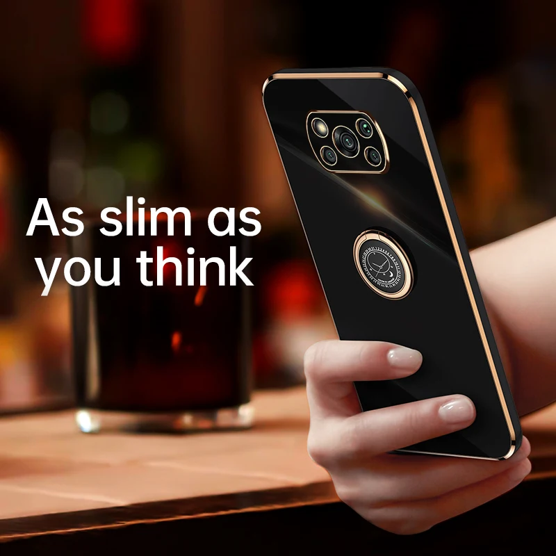 

For Xiaomi Pocophone Poco X3 NFC Case Soft Plating Ring Holder Phone Case For Poco X3 Pro Shockproof Stand Cover