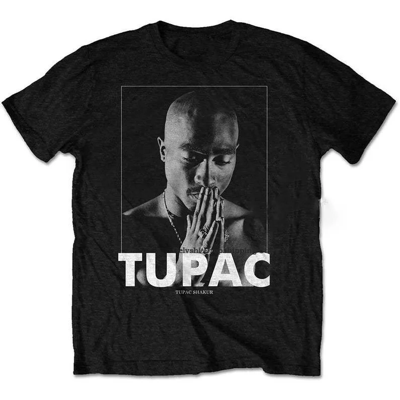 

Men's Black T-shirt Hip Hop Tupac 2PAC Tshirt Men Fashion Cotton T shirt Rapper Boys Tops Tees Tupac Praying Women Tshirt Shakur