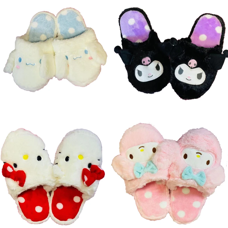 

Kawaii Sanrios Cartoon Mymelody Kuromi Cinnamoroll Plush Three-Dimensional Home Dormitory Floor Slippers Plush Slippers