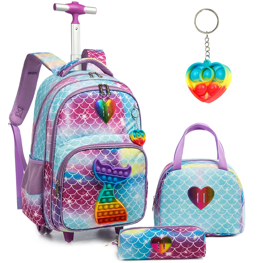 BIKAB 3pcs  Kids Luggage  Wheeled Bag School Bags for Girls with Wheels  with Lunch Box Pencil Case  Kid Luggage with Roller