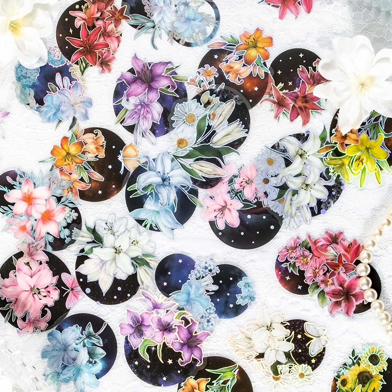 

20 pcs/lot Laser Lily Flowers Stickers Decorative collage Diary Album Scrapbooking Diy Stationery Collage material