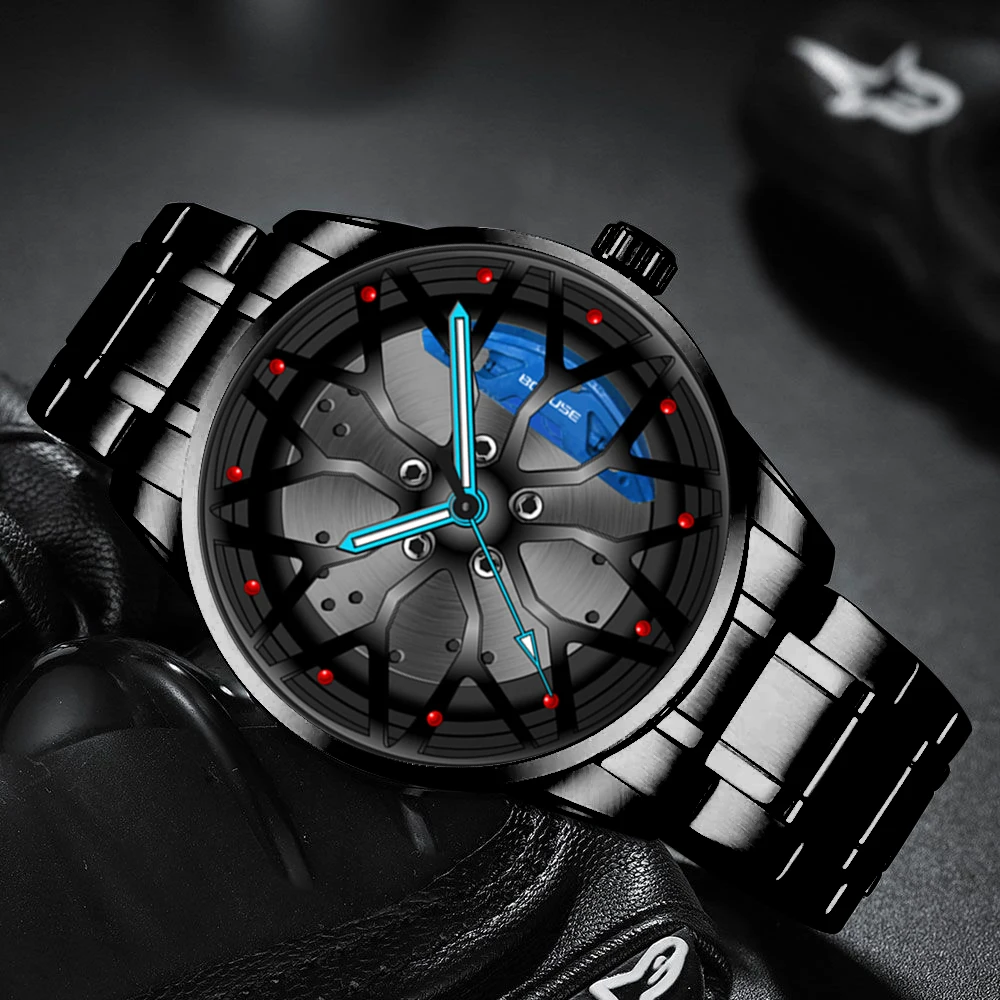 

2022 Luxury Mens Watches Car Wheel Fashion Men Stainless Steel Creative Wheel Hub Sports Waterproof Quartz Watch часы мужские