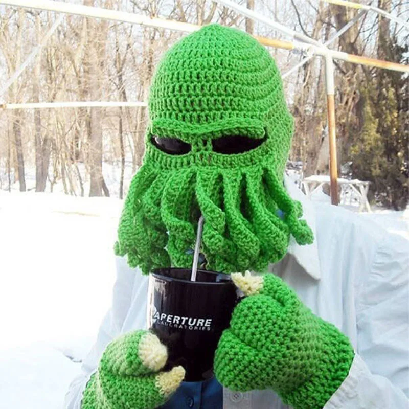 

Octopus Beard Hat Hand Weave Knit Wool Novelty Funny Party Cosplay Skullies Beanie Winter Outdoor Warm Ski Mask Squid Halloween