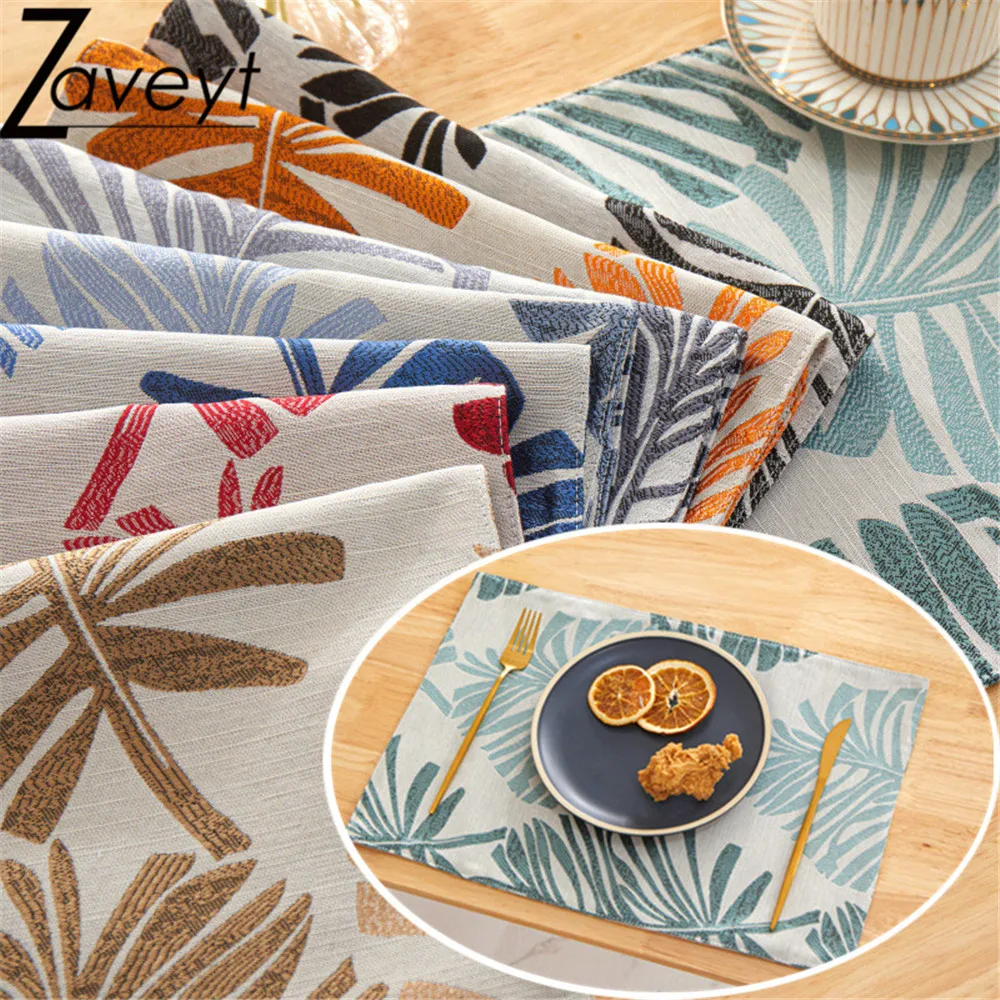 

1pcs Double-Layer Palm Leaf Brocade Jacquard Dining Table Mat Luxury Nordic Placemat Embroidery Place Mat Kitchen Banquet Decor