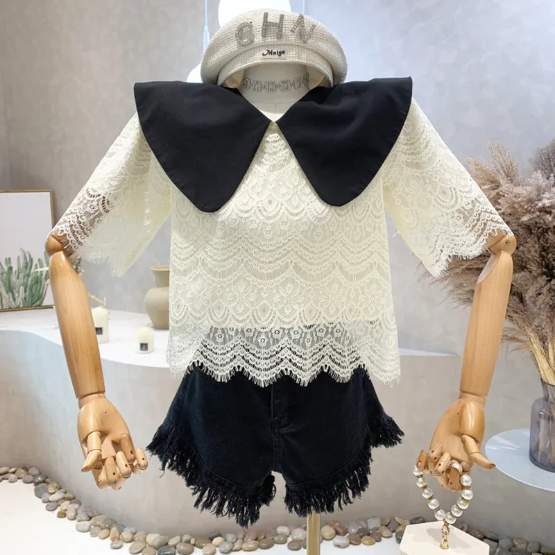

Niche Design New Women's Clothing 2022 Summer Doll Collar Lace Short Sleeve Shirt Loose Top Blusa Feminina