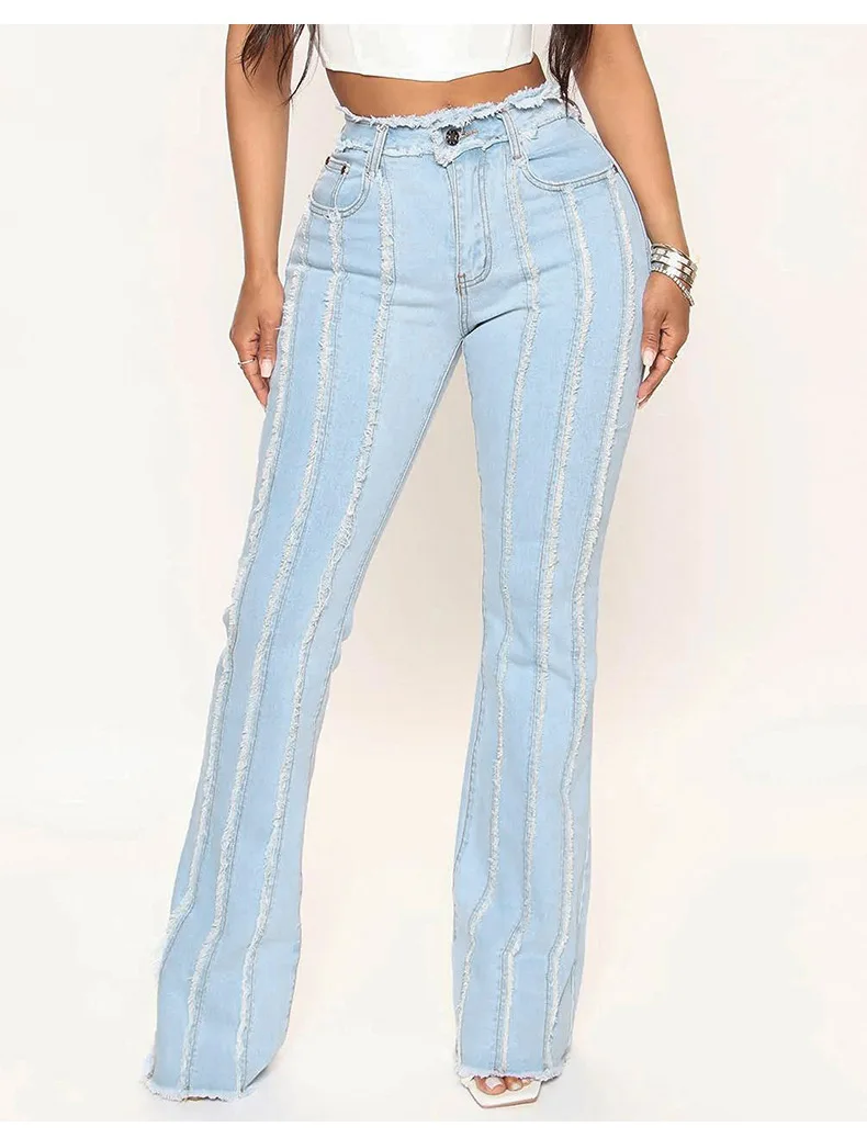 Casual Pants 2023 Spring and Summer New Women's Jeans High Elasticity Mid-waist Hairy Edge Women's Denim Pants