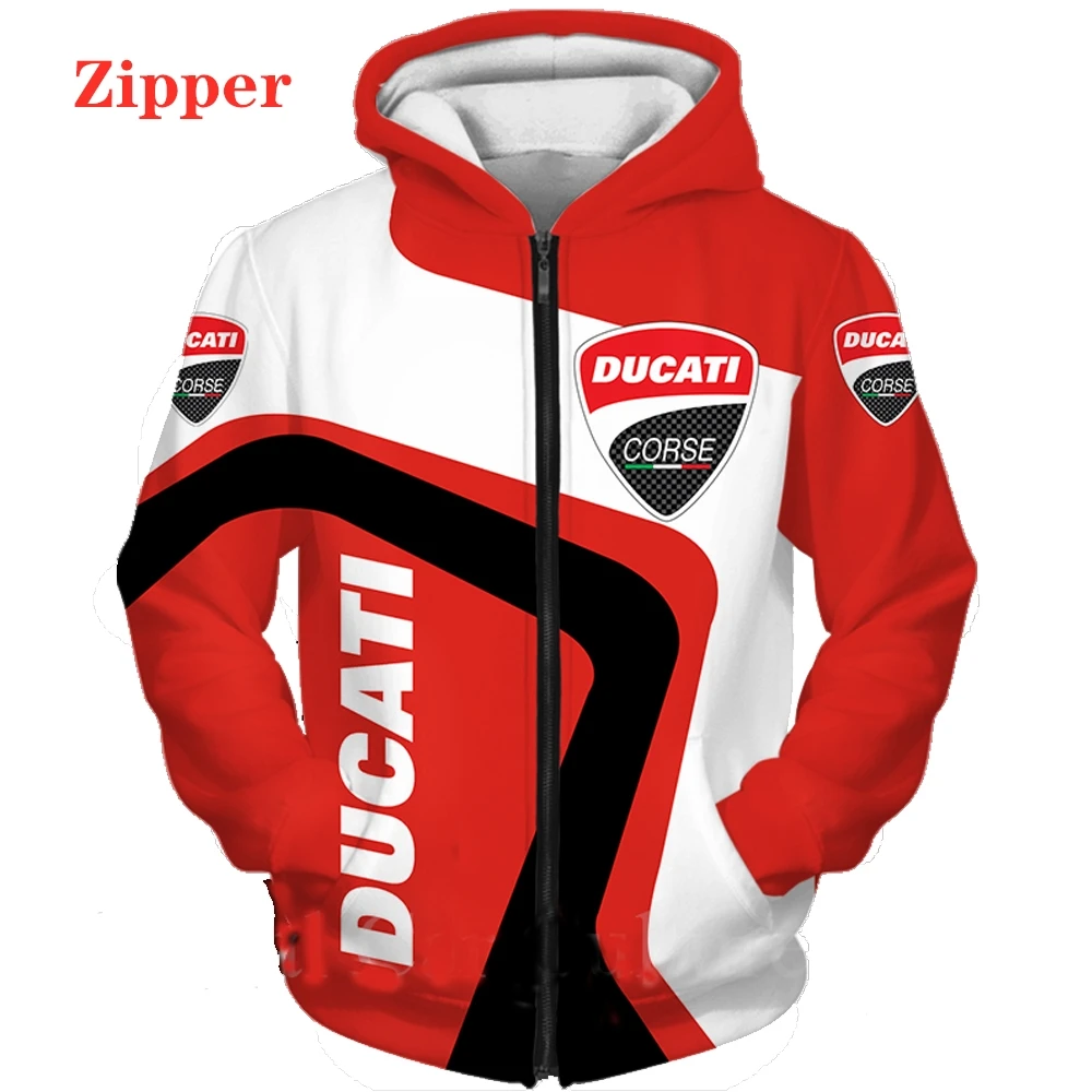 

Unisex Spring Autumn Ducati Hoodie Motorcycle Racing 3D Print Zipper Sweatshirt Men Women Pullover Sportswear Streetwear Coats