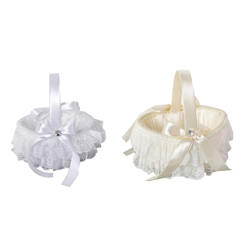 

Exquisite Wedding Lace Bowknot Flower Girl Basket for Graduation Party Ceremony