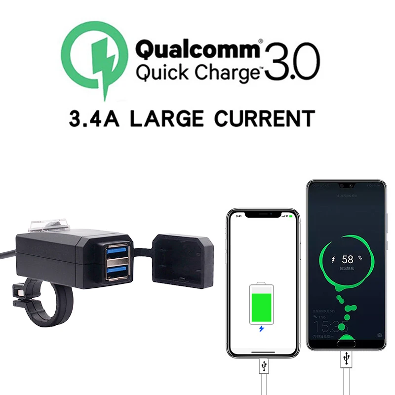 EAFC QC3.0 USB зарядное устройство для мотоцикла водонепроницаемый двойной быстрая