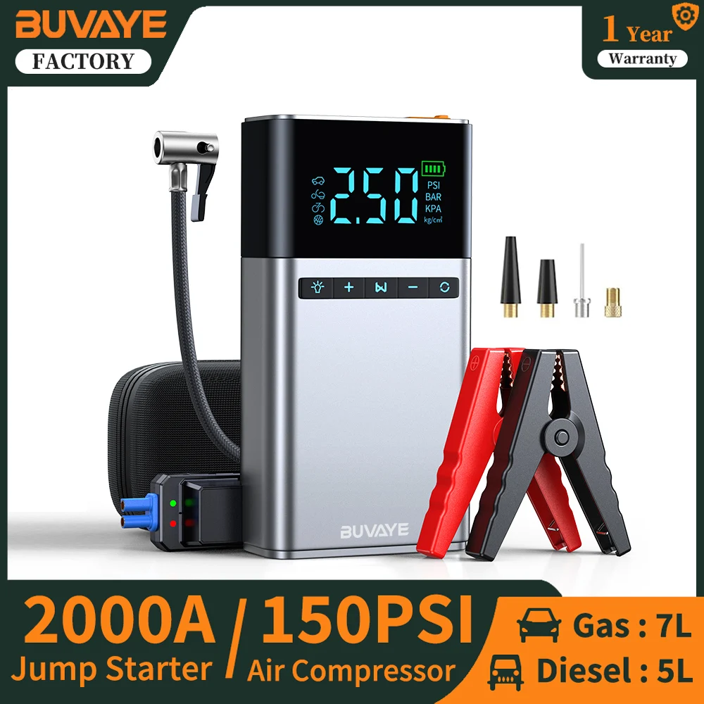 BUVAYE воздушный компрессор Jump Starter Power Bank портативный насос для накачивания шин 150PSI