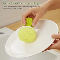 creative pot brush cactus shape cleaning brush ball gradient color cleaning cactus pot brush kitchen supplies cleaning tools