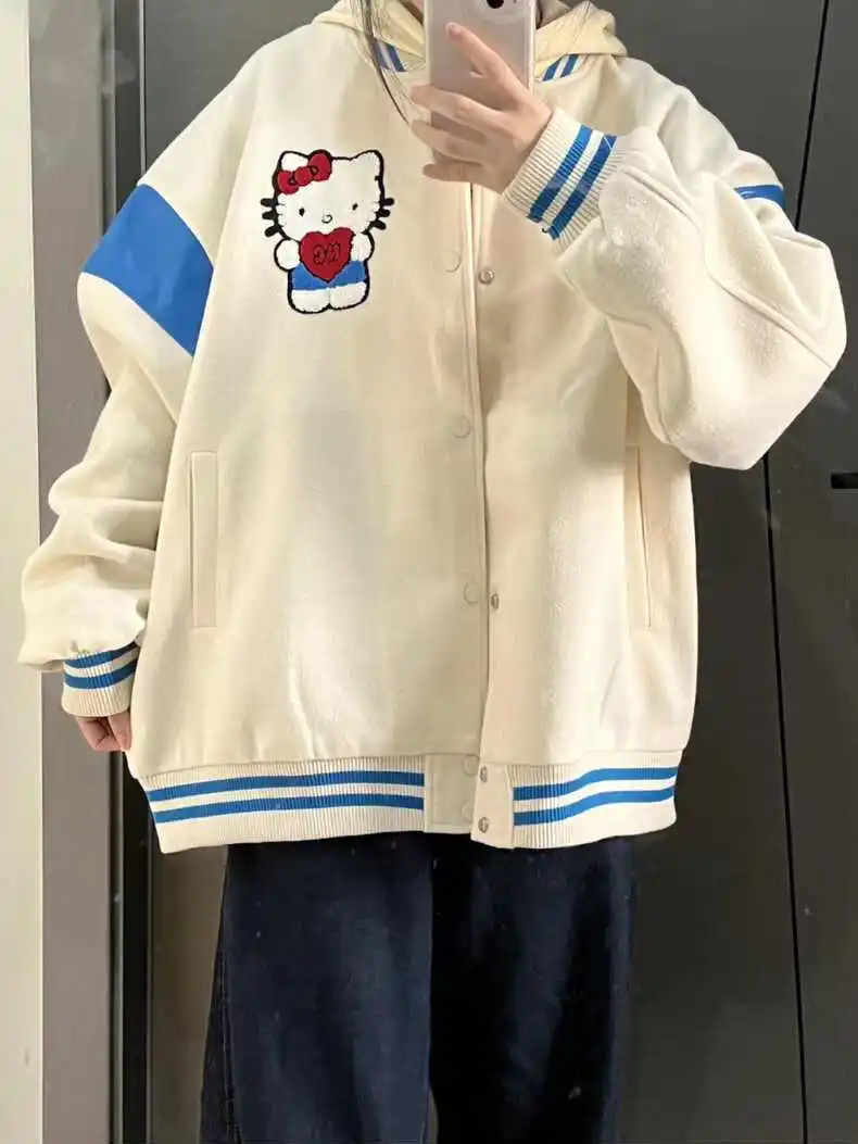 

Sanrio Hellokitty Cinnamoroll Kawaii Chaopai бейсбольная форма Женская Вышивка свободная милая и крутая Милая Дизайнерская куртка
