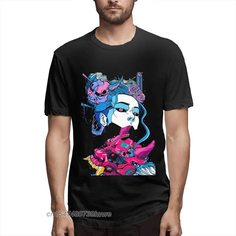 

Goth Cyberpunk Samurai Demon Mask Japanese Girl Men's Leisure Tees Round Neck T-Shirt Cotton 3xl Clothing