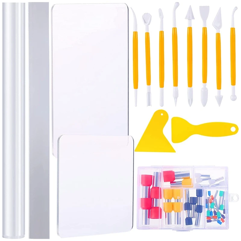 

54 Pcs Polymer Clay Tool Kit Acrylic Polymer Clay Roller Clay Blade Cutter Rectangle Acrylic Sheet Backing Board