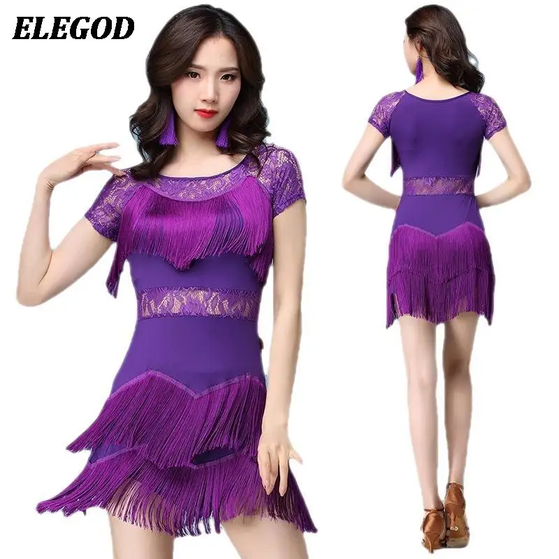 

Женское платье для латиноамериканских танцев, бальные костюмы для взрослых с бахромой, облегающие танцевальные костюмы для сальсы, румбы, элегантное женское платье с бахромой для выступлений на сцене