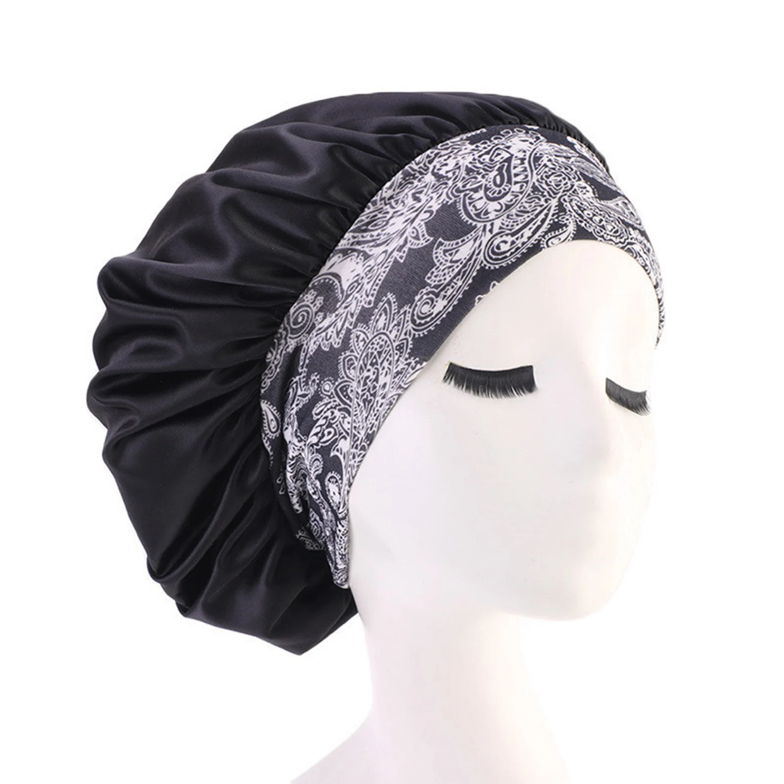 

Women Night Sleep Hair Caps Satin Bonnet Head Wrap Cover Hat For Curly Springy Natural Hair Styling Accessories Home Salon Use