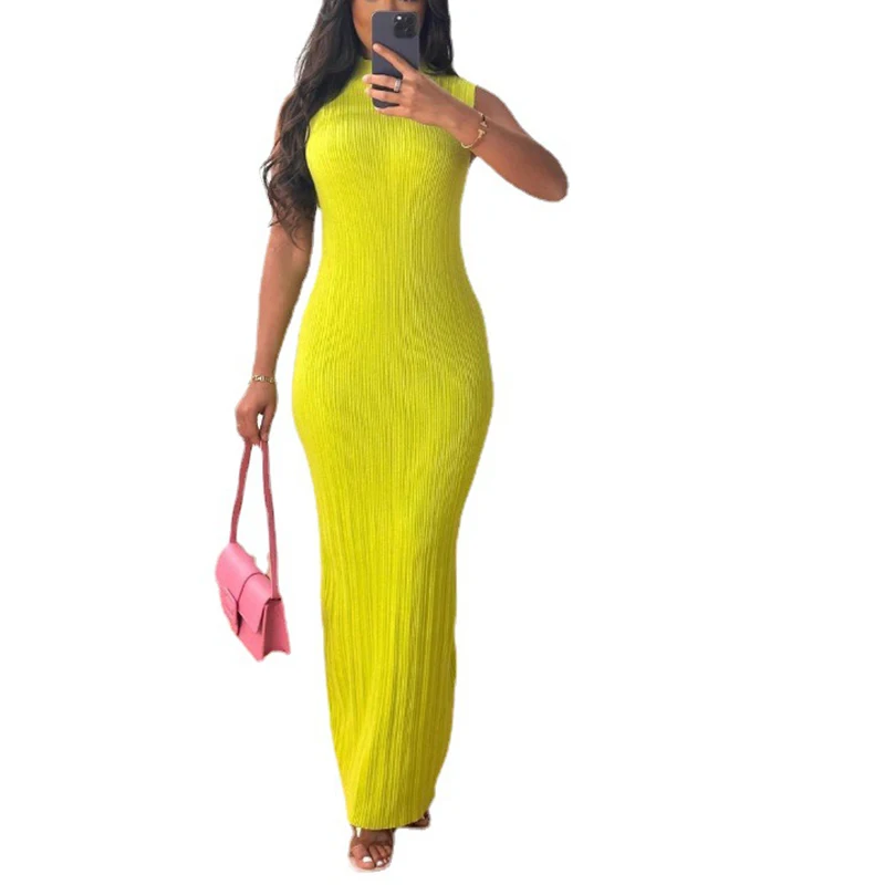 

Long African Dress Women Sleeveless Ankle Length Robes Summer New Fashion Solid Pleated Elegant Streetwear African Maxi Dresses