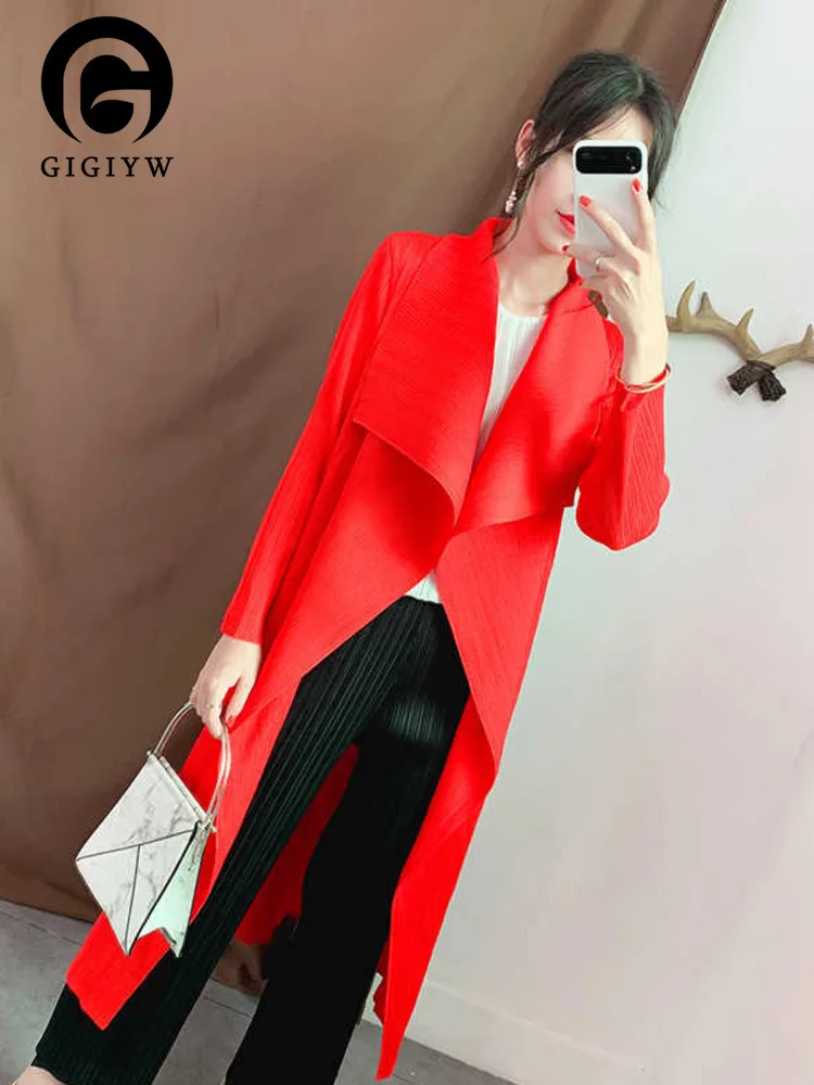 

Женский плиссированный кардиган GIGIYW, однотонный Свободный кардиган с длинными рукавами и отложным воротником, верхняя одежда, весна-лето 2023