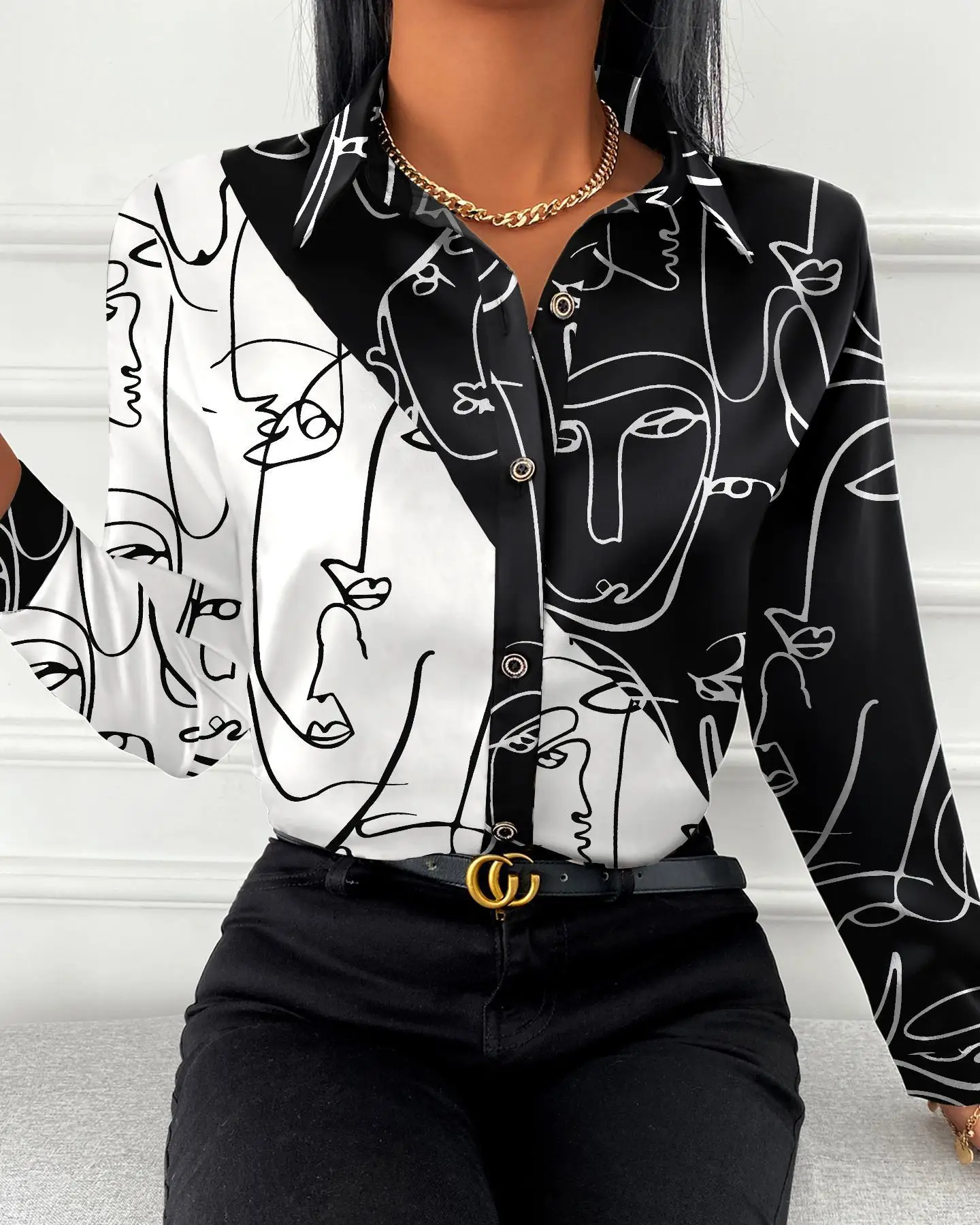 

Цветная рубашка на пуговицах с рисунком, женская блузка, 2023, весенний Свободный кардиган на пуговицах, длинный рукав, блузки для работы, Y2k рубашки