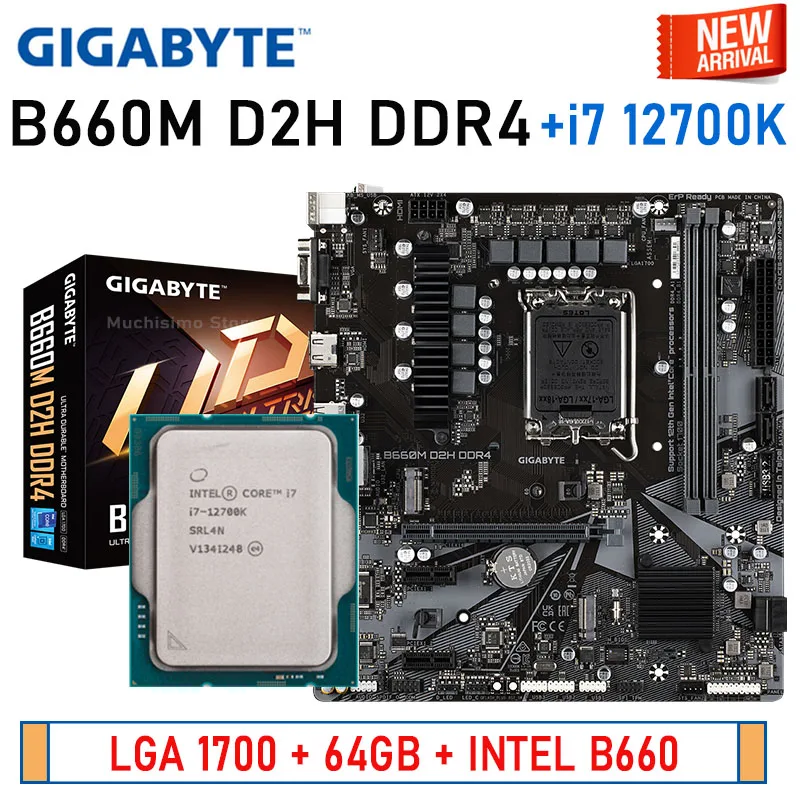 

Gigabyte B660M D2H DDR4 Motherboard Combos LGA 1700 i7 12700K CPU Supports 12th Gen Mainboard 64GB Intel B660 M.2 PCI-E 4.0 NEW