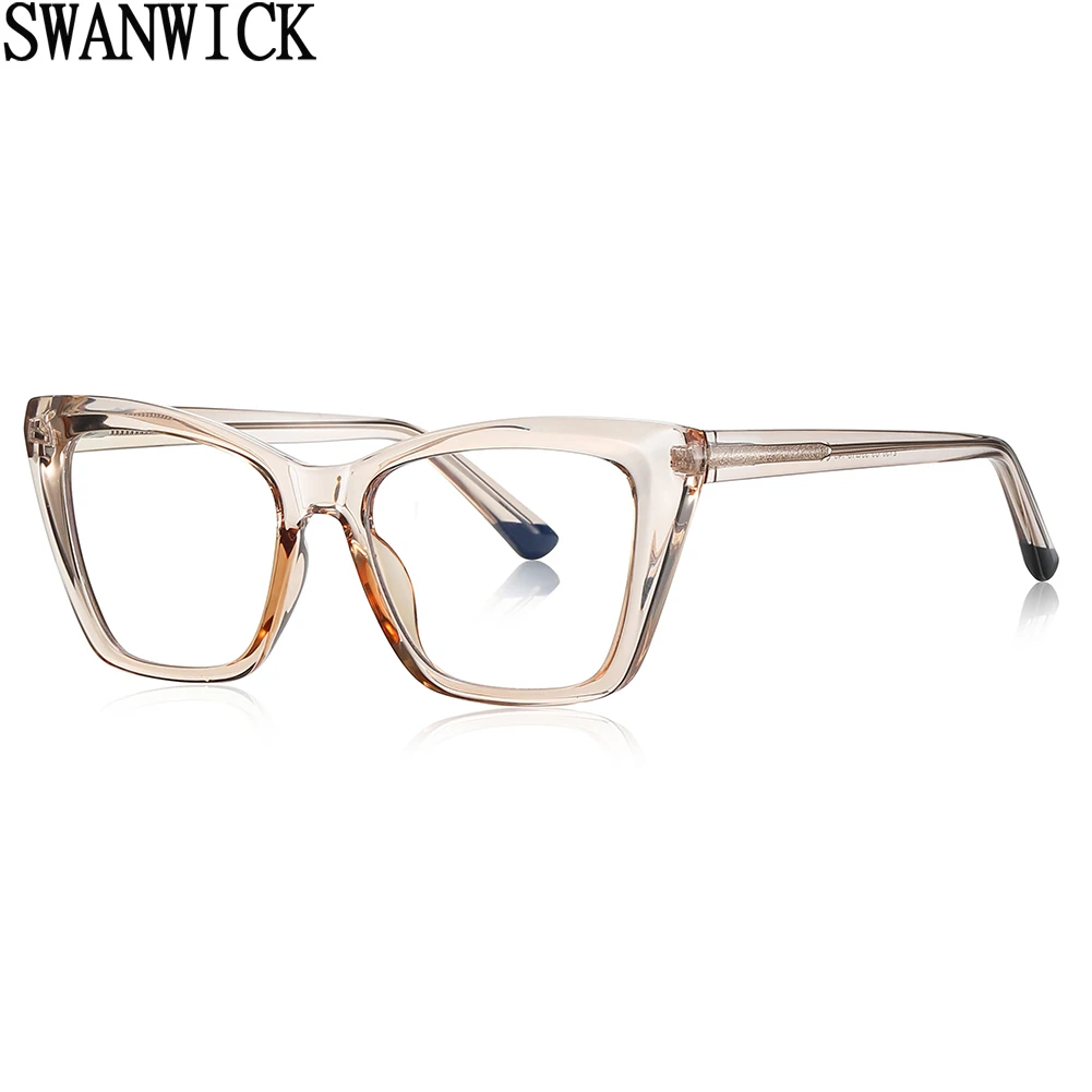 

Swanwick cat eye glasses frame women CP acetate TR90 square glasses female decoration leopard transparent clear lens ladies