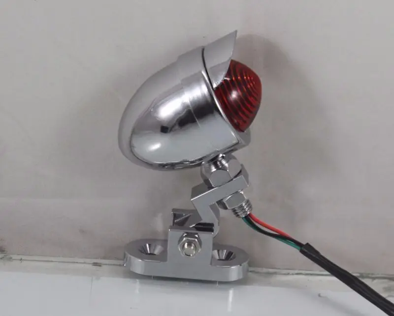 

Chrome Motorcycle Brake Running Tail Light W/ Visor Cafe Racer Bobber Custom XL