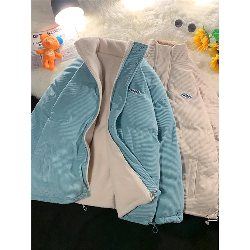 2022 Winter Women Corduroy Jacket Vintage Lamb Fleece Cotton Parkas Coat Fashion Thick Warm Clothes Loose Double-sided Outerwear