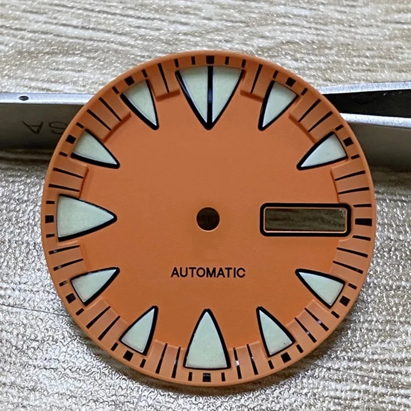 

Watch Parts 28.7mm Orange/Red Dial Luminous Marks Date Week Display Watch Dial for NH36 Automatic Movement