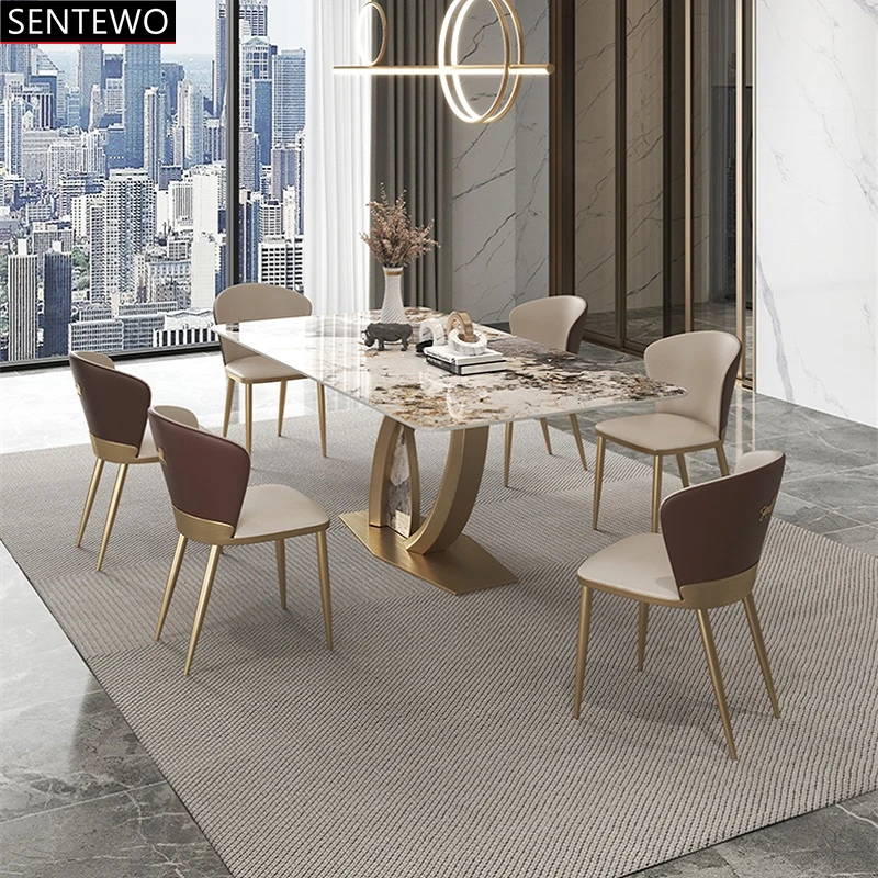 Роскошная каменная плита кухонный обеденный стол 4 стул нержавеющая сталь