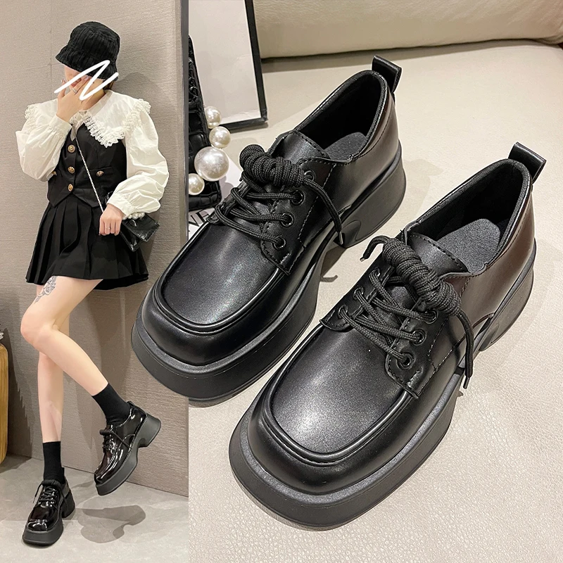 

Туфли женские из натуральной кожи, классические кроссовки на платформе, оксфорды, классические, в британском стиле, в стиле преппи, осень