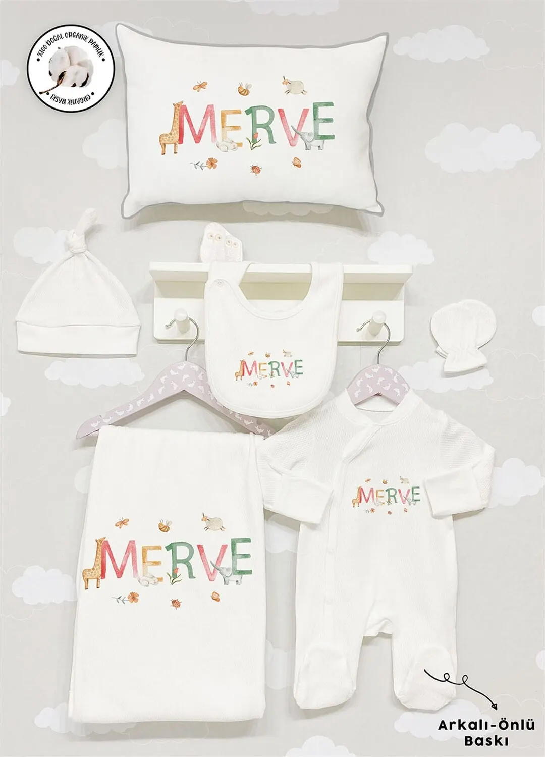

Personalized Organic Cotton Fabric Girls Boy Baby 6-Pcs Rompers Set Custom Clothes Winter Spring