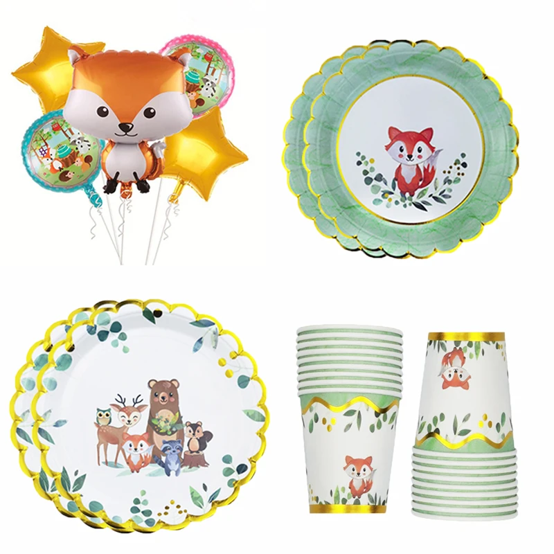 

Jungle Forest Animal Disposable Tableware Party Supplies Paper Towel Cup Tray Decor Woodland Birthday Party Decor Wild One