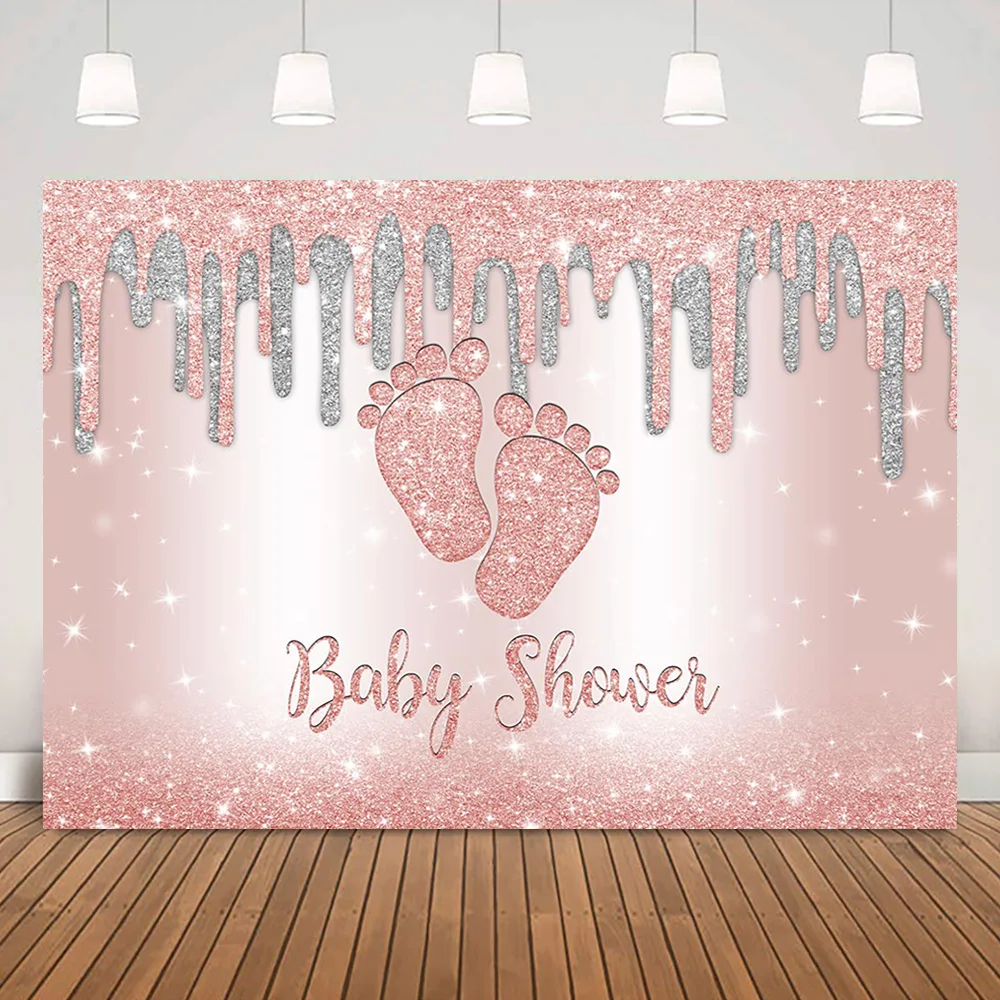 

Розовый Блестящий Фон для вечеринки в честь будущей матери для девочек и маленьких ног Товары для новорожденных блестящие точки пола раскр...