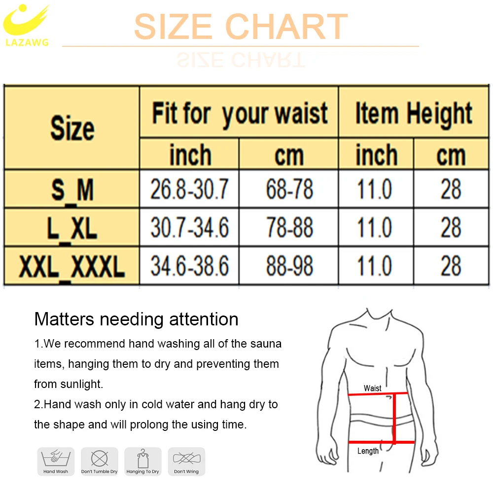 LAZAWG Men Waist Trainer Tummy Belt Weight Loss Sweat Corset Belly Cincher Girdles Band Neoprene Body Shaper Fat Burner Slimming
