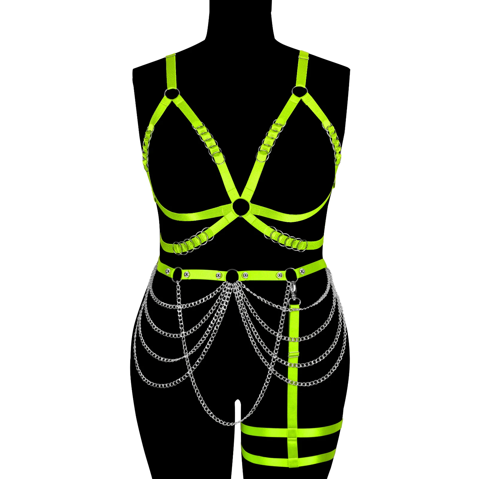 

Women Goth Harness Bra Hollow Red Body Harness Adjustable Bondage Stockings Leg Garter Belt Sexy Lingerie Body Cage Set Bodysuit