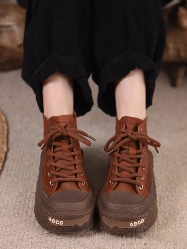 

Женские ботинки на толстом каблуке Artmu, ботильоны из натуральной кожи на плоской платформе, со шнуровкой и молнией, роскошные ботинки в стиле панк с мягкой подошвой