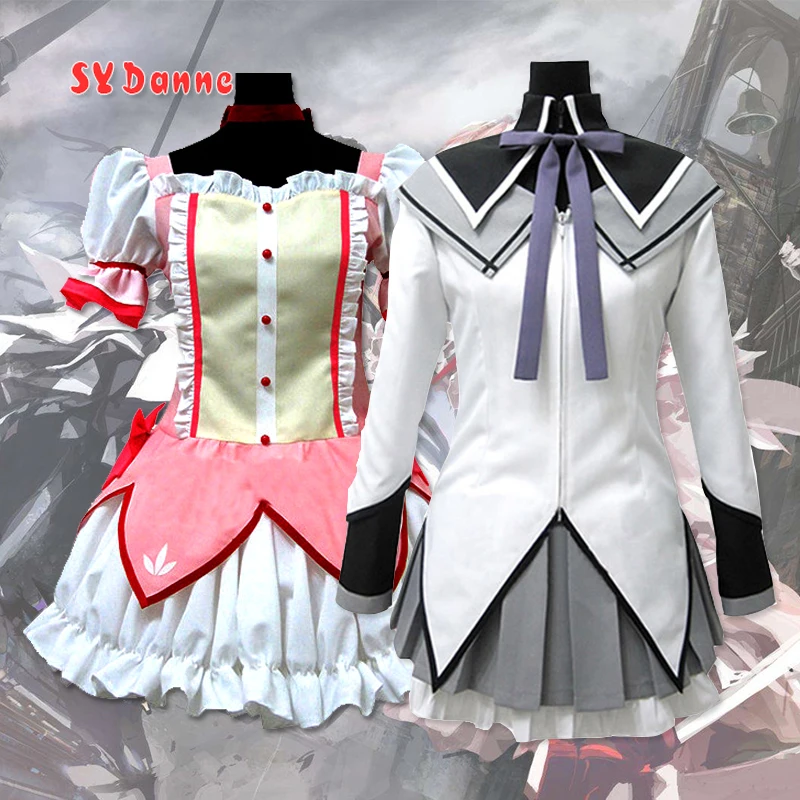 

Puella Magi Madoka Magica Magical Girl Kaname Madoka Cosplay Costume Short Ball Dress With Bowknots Akemi Homura Cosplay Costume