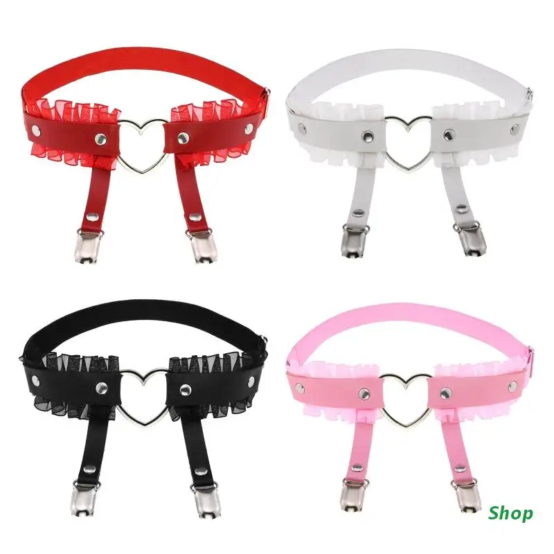 

L5YC Novelty Gothic PU Leather Thigh Chain Stage Show Double Leg Clips for Women