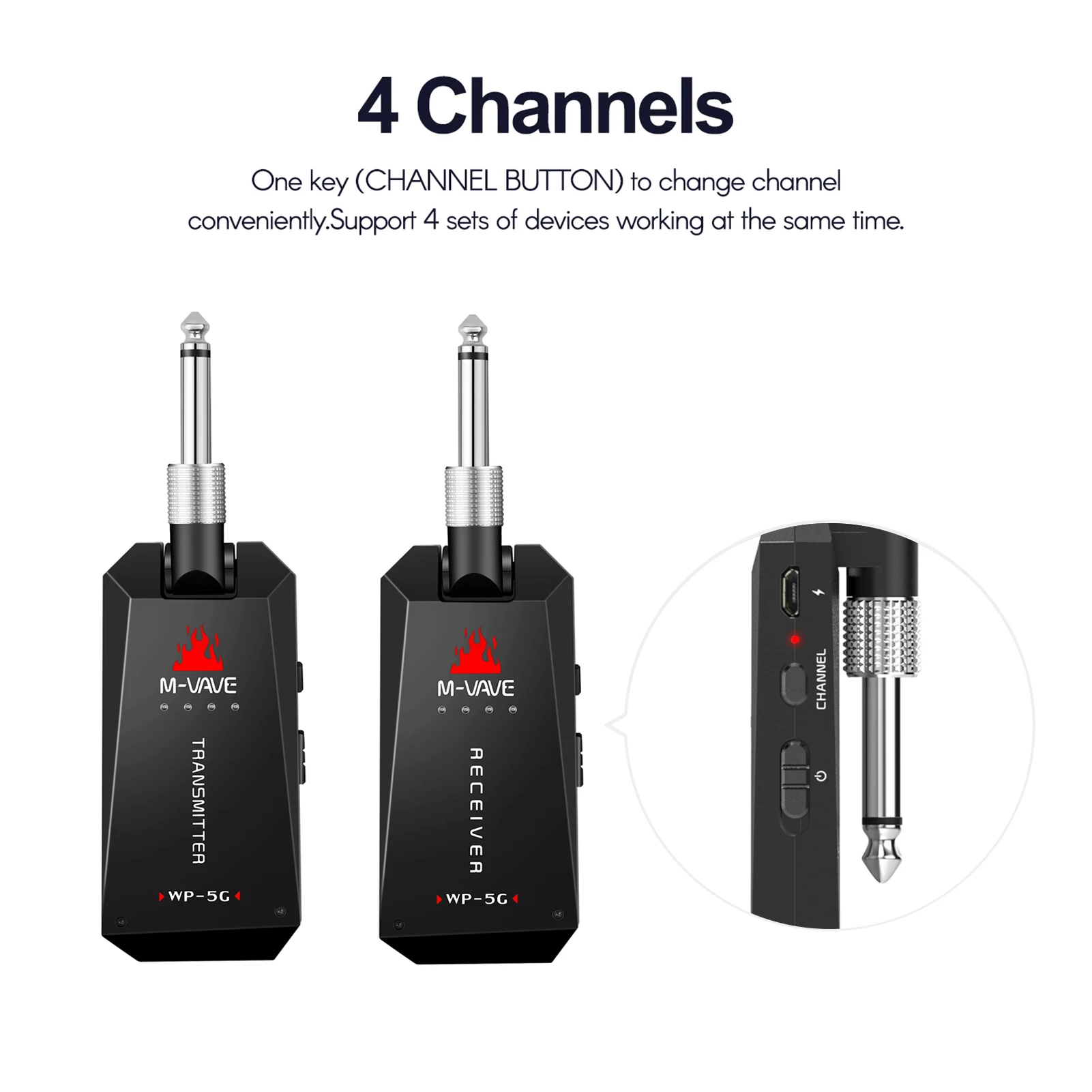 

M-VAVE WP-5G Wireless 5.8G Guitar System Rechargeable Audio Transmitter and Receiver ISM Band for Guitars Amplifier Accessories