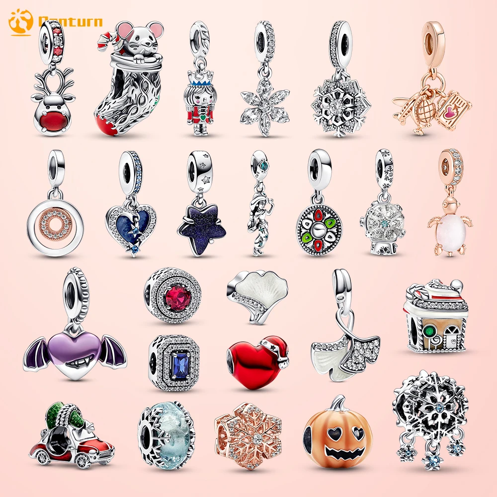 

Deedate 925 Sterling Silver Christmas Beads Spooky Pumpkin Vampire Winged Pink Sea Turtle Charms fit Original Pandora Bracelets