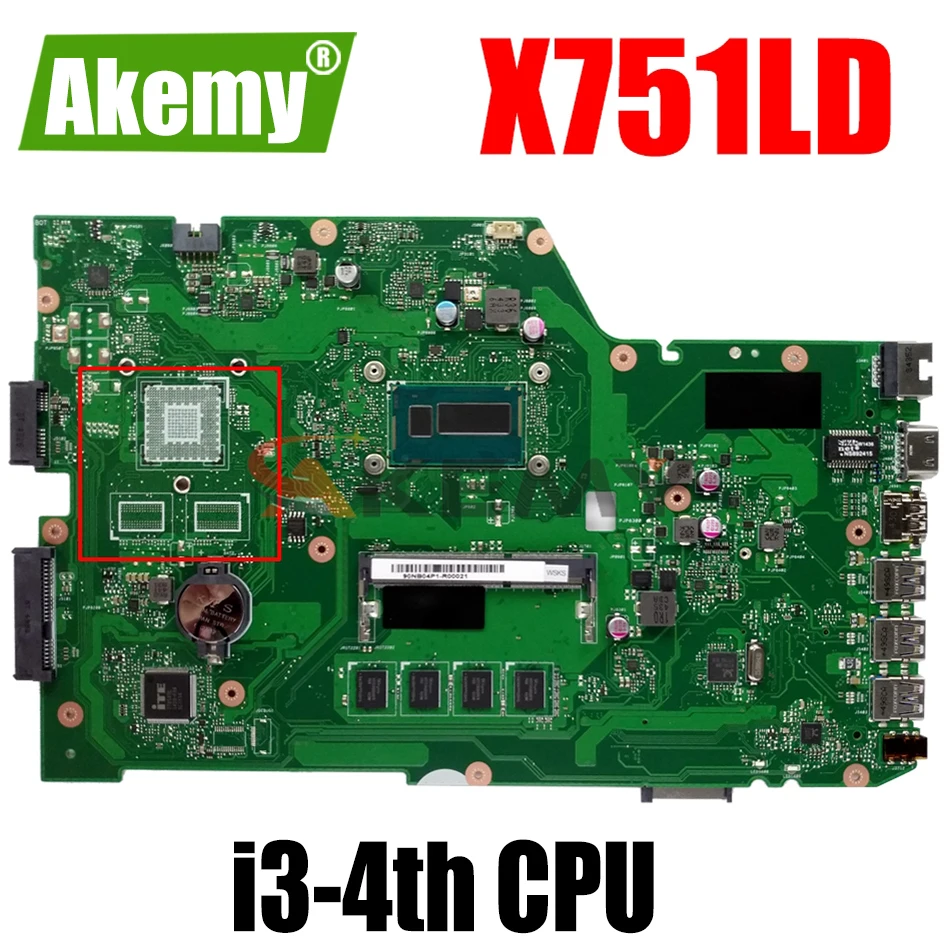

Материнская плата AKEMY X751LD для ноутбука ASUS X751LA X751LAB, оригинальная материнская плата 4GB-RAM I3-4th LVDS/EDP